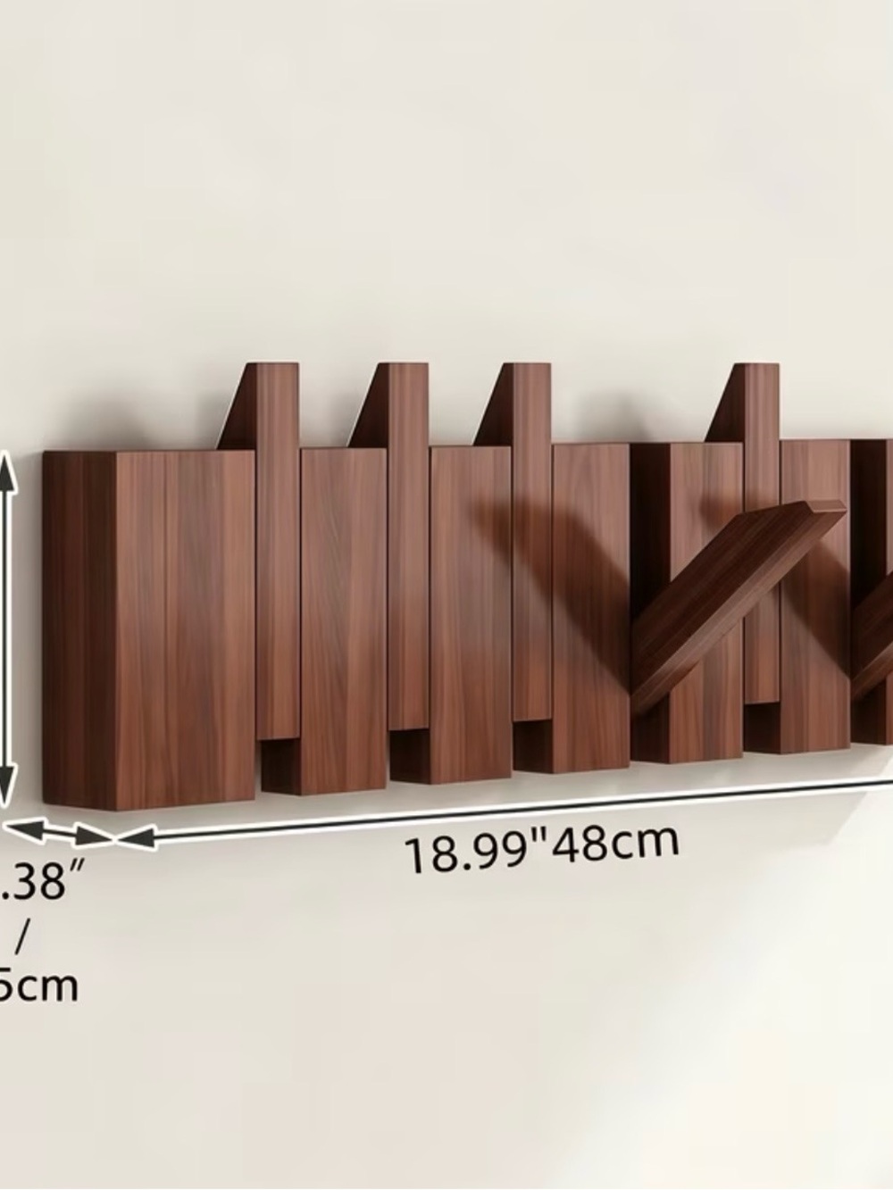 NEW Modern Brown Wooden Wall Hook Rack - Decorative Coat Hanger